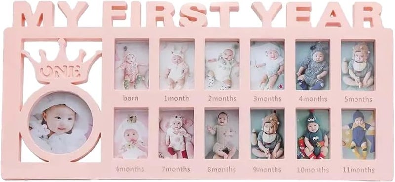 CCONYA Creative Baby Commemorate First 12 Months Picture Frame Kids Growing Memory Gift DIY Newborns First Year Souvenirs Photo Frame (pink) - Image 1